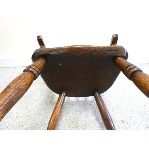 358 - 19th century ash & elm childs windsor chair, with hoop framed stick back, on turned supports Hei... 