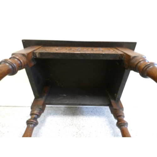 363 - 18th century style oak jointed stool, with rectangular top above carved incised floral roundels to t... 