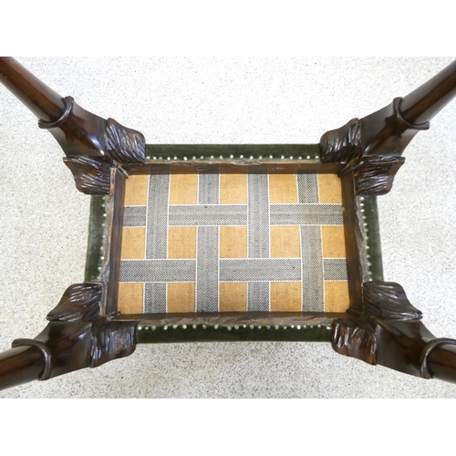 363 - 18th century style oak jointed stool, with rectangular top above carved incised floral roundels to t... 