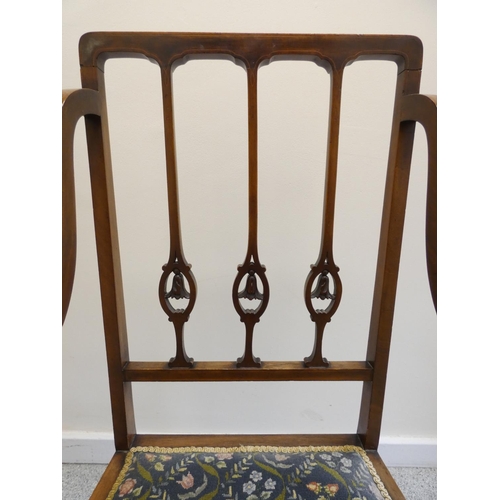 364 - 18th century style oak peg jointed stool, with rectangular top above incised geometric frieze, on tu... 