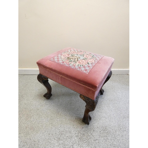 367 - Chippendale revival mahogany stool with needle work upholstered box seat, on cabriole supports with ... 