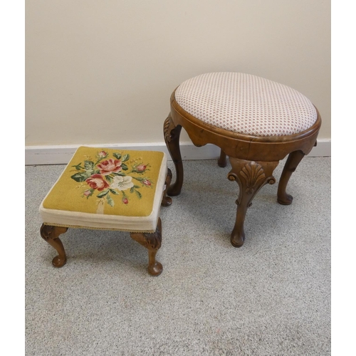 368 - Queen Anne revival walnut stool with slip in seat, on cabriole supports and pad foot. Height 48cm, W... 