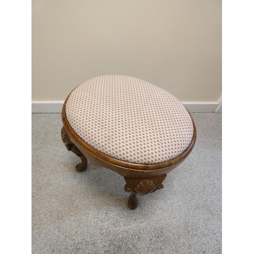 368 - Queen Anne revival walnut stool with slip in seat, on cabriole supports and pad foot. Height 48cm, W... 