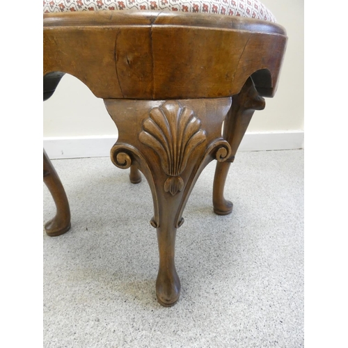 368 - Queen Anne revival walnut stool with slip in seat, on cabriole supports and pad foot. Height 48cm, W... 