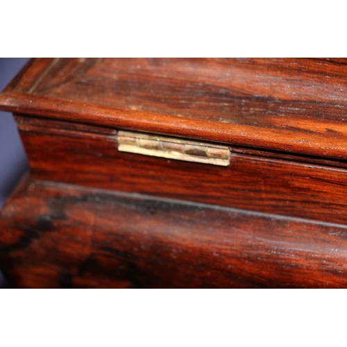 284 - Victorian Rosewood sewing box, the cross section lid opening to reveal fitted shelf compartment and ... 