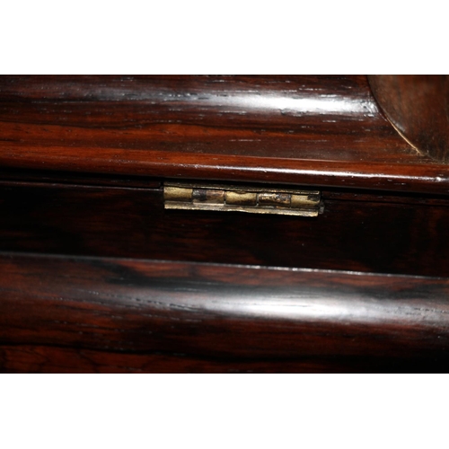 284 - Victorian Rosewood sewing box, the cross section lid opening to reveal fitted shelf compartment and ... 