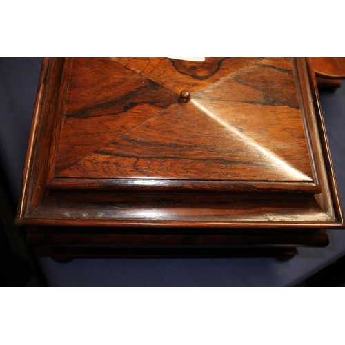 284 - Victorian Rosewood sewing box, the cross section lid opening to reveal fitted shelf compartment and ... 