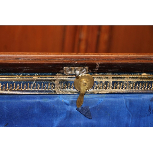 284 - Victorian Rosewood sewing box, the cross section lid opening to reveal fitted shelf compartment and ... 