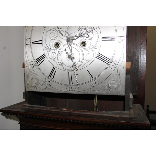 349 - Scottish mahogany long case clock, silvered dial for John Dobbie, Calton, Glasgow, max H245cm.