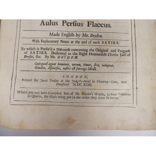 225 - DRYDEN MR. (JOHN).  The Satires of Decimus Junius Juvenalis Translated into English Verse ... Togeth... 