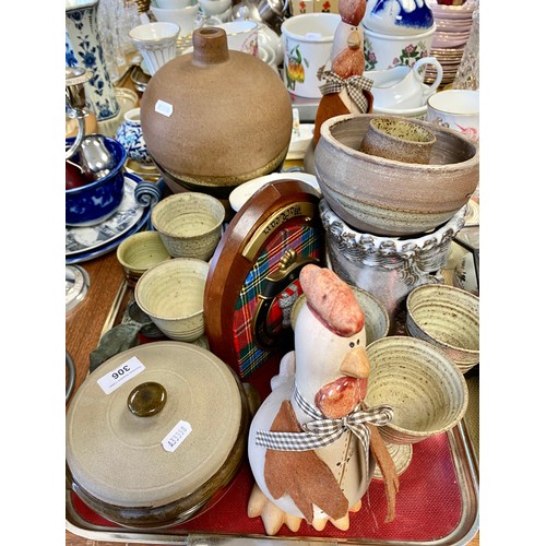 306 - Quantity of stoneware to include vase, goblets, dish and cover, etc