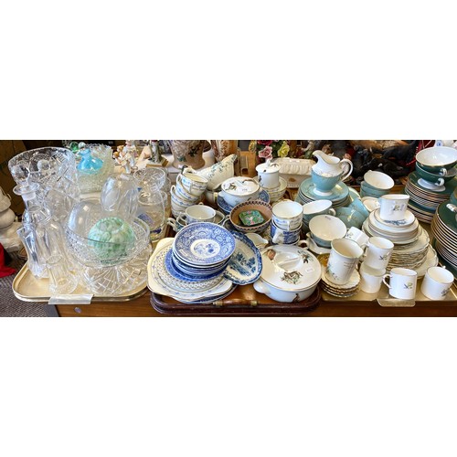 298 - Three trays containing large quantity of crystal, Royal Doulton 'Melrose' teaware, other assorted te... 