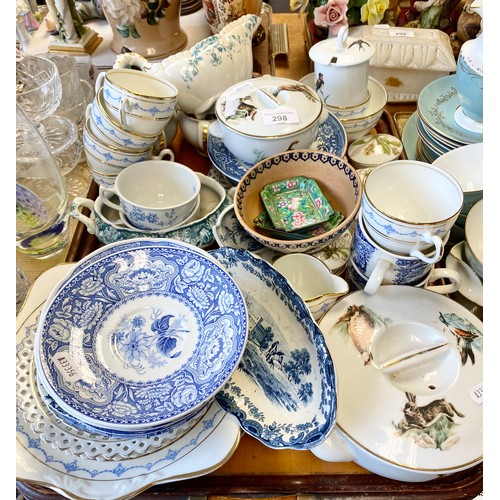 298 - Three trays containing large quantity of crystal, Royal Doulton 'Melrose' teaware, other assorted te... 