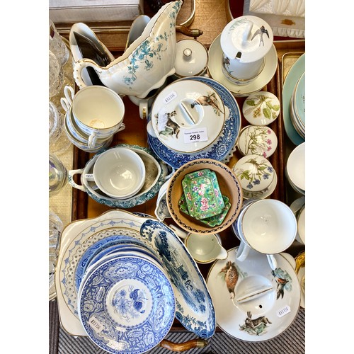 298 - Three trays containing large quantity of crystal, Royal Doulton 'Melrose' teaware, other assorted te... 