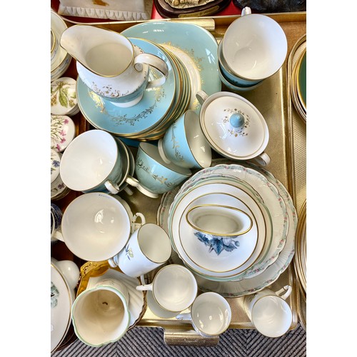 298 - Three trays containing large quantity of crystal, Royal Doulton 'Melrose' teaware, other assorted te... 