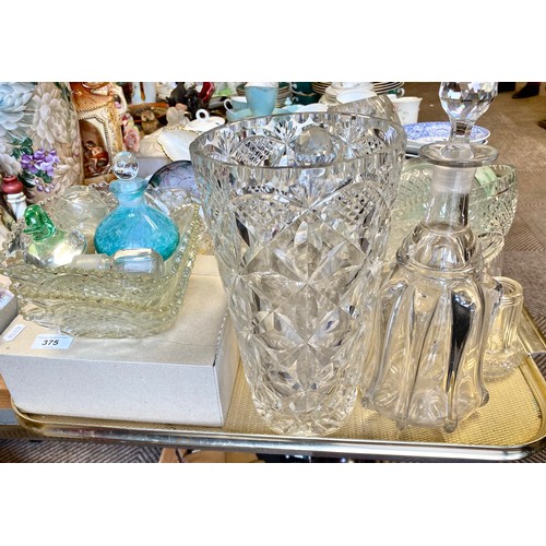 298 - Three trays containing large quantity of crystal, Royal Doulton 'Melrose' teaware, other assorted te... 