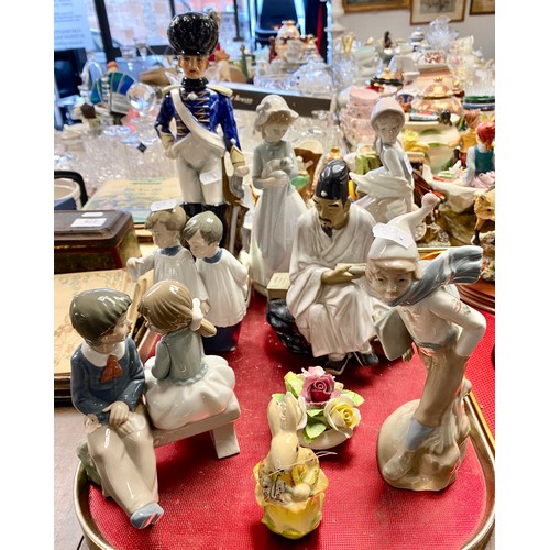 280 - Pottery soldier decanter, Nao and other figures