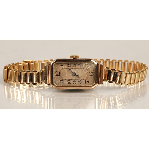 120 - 9ct gold vintage ladies' wristwatch, yellow metal strap