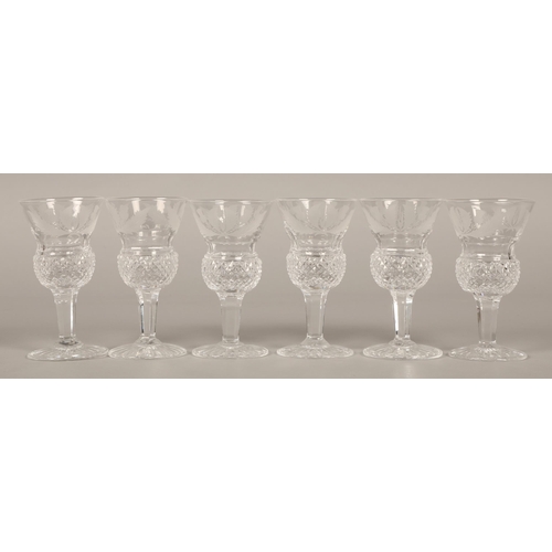 204 - Edinburgh crystal thistle design vase, bell and six liquor glasses