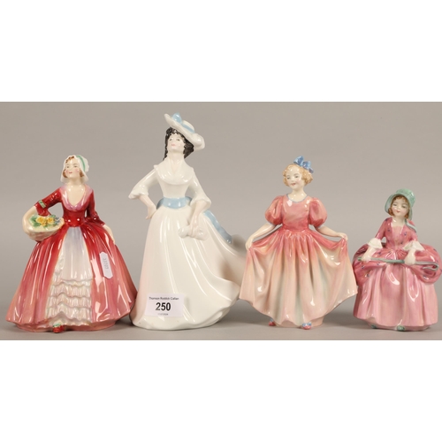 250 - Four Royal Doulton figures, Margaret HN2397, Sweeting HN1935, Janet HN1537, and Bo Peep HN1811