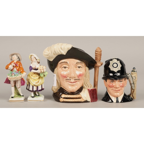 260 - Royal Doulton miniature toby jugs including Aramis and The London Bobby, and two small continental f... 