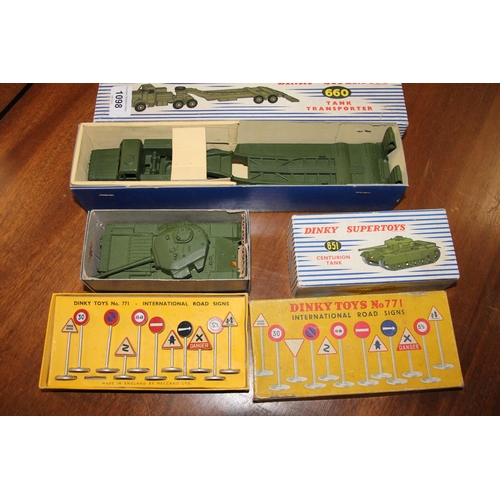 1098 - Dinky Supertoys 660 tank transporter and 651 centurion tank and Dinky Toys 771 International Road Si... 