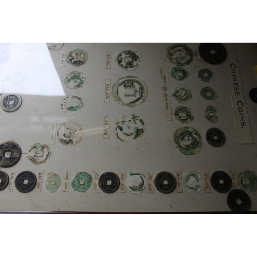 1368 - CHINA, a framed display of coins titled 'Chinese Coins' to include groups of cash coins purporting t... 