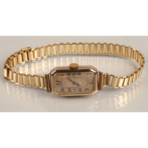 120 - 9ct gold vintage ladies' wristwatch, yellow metal strap