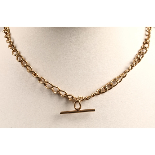 124 - 9ct gold watch chain with T bar, 19.3g