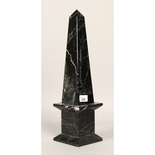 236 - Black marble obelisk 44cm h