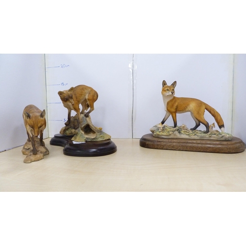 17 - Three Border Fine Arts fox groups designed by Mairi Laing Hunt, one dated '78, all on naturalistic b... 