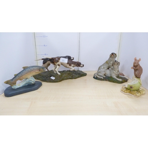 23 - Border Fine Arts figure of a mouse on a pear and three other animal figures.