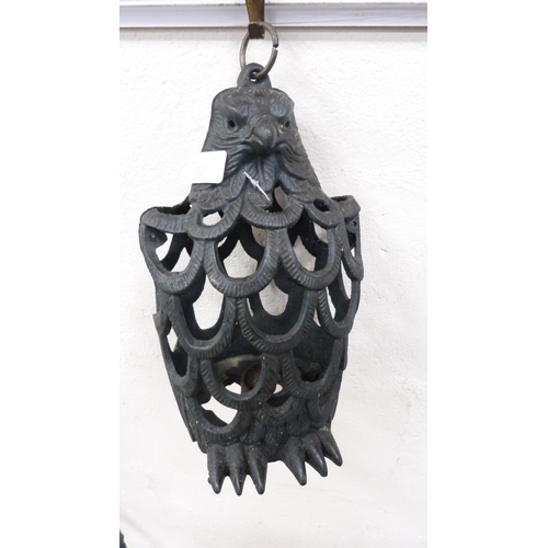 50 - Cast metal hanging chicken ceiling light.