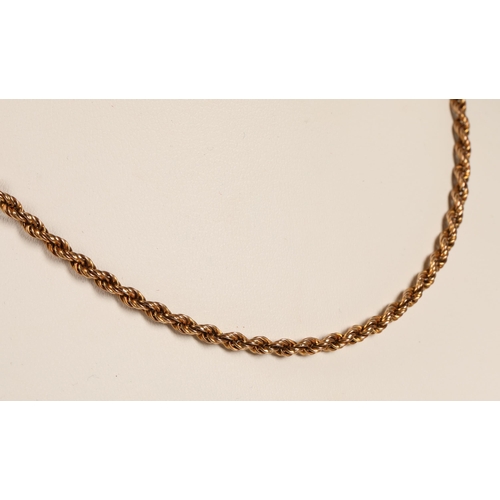 169 - 9ct gold rope twist necklace, approx. 16