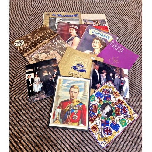 333 - Royal interest to include George VI 1937 Coronation pocket square, 1937 Coronation souvenir book, 19... 