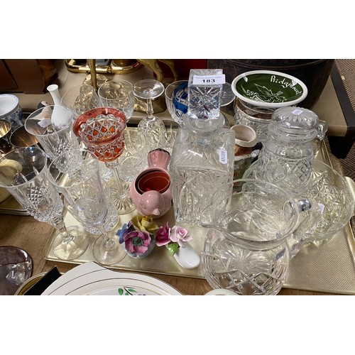 183 - Collection of glassware to include decanters, jugs etc