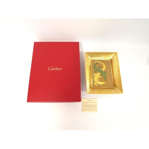 199 - Limoges for Cartier rectangular porcelain trinket tray, the well decorated with a yellow and green p... 