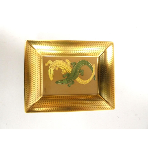 199 - Limoges for Cartier rectangular porcelain trinket tray, the well decorated with a yellow and green p... 