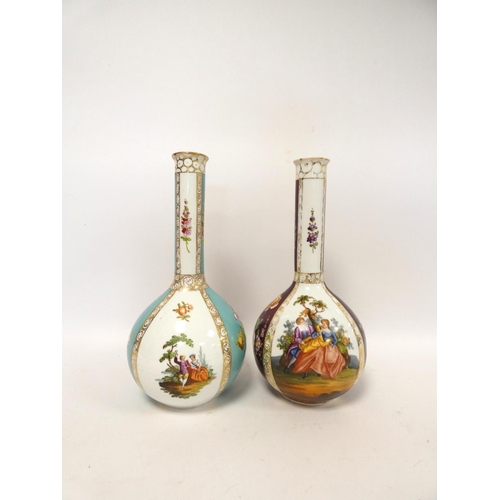 200 - Pair of near matching Dresden porcelain bottle shaped vases by Helena Wolfsohn, decorated with flora... 