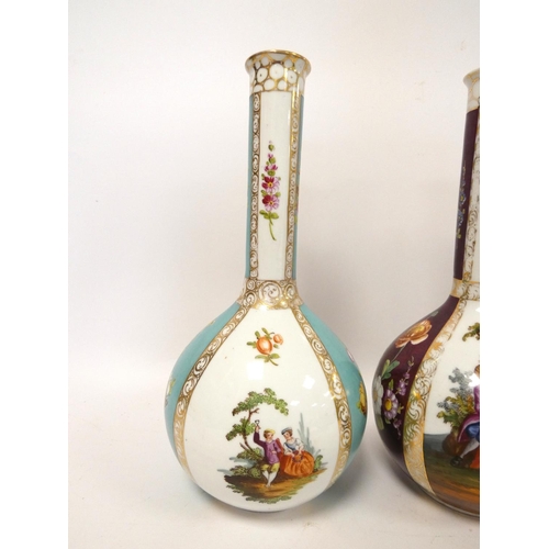 200 - Pair of near matching Dresden porcelain bottle shaped vases by Helena Wolfsohn, decorated with flora... 