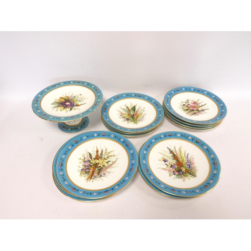 202 - Group of near matching porcelain fruit plates circa early 20th century with comport, bearing various... 