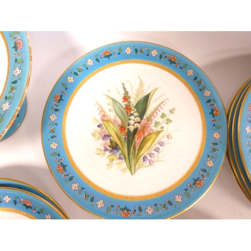 202 - Group of near matching porcelain fruit plates circa early 20th century with comport, bearing various... 