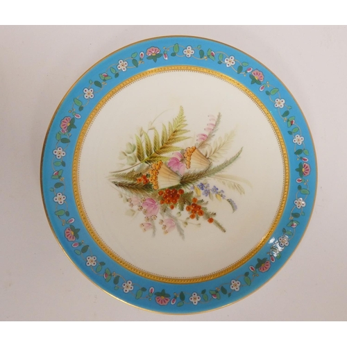 202 - Group of near matching porcelain fruit plates circa early 20th century with comport, bearing various... 