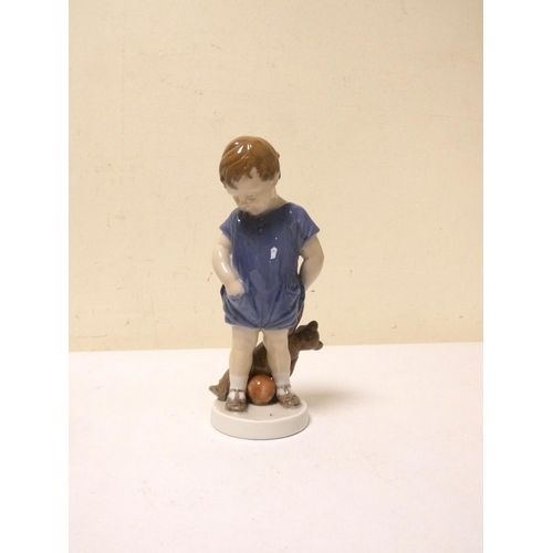 208 - Three Royal Copenhagen figures to include boy with dog, shape number 782, boy holding a teddy bear, ... 