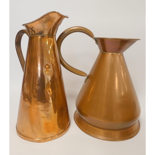 240 - Group of copper kitchenalia to include large bowl and a set of graduated measuring jugs, along with ... 