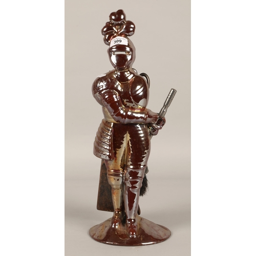 309 - Lustre effect metal knight fire companion set