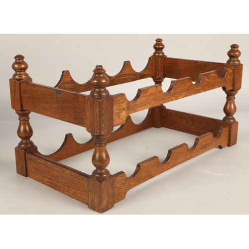 577 - Oak serving tray, wine rack and carved plate 