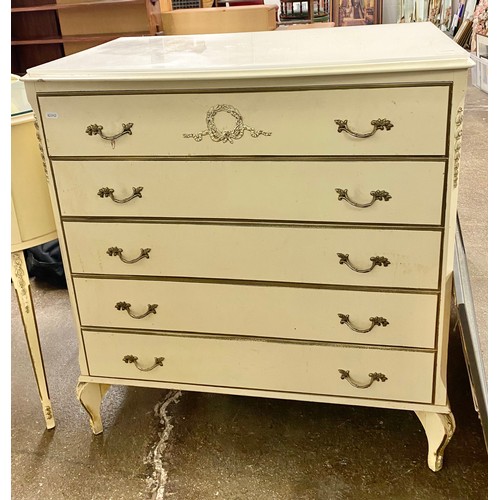 581 - Cream painted dressing table & five-drawer chest