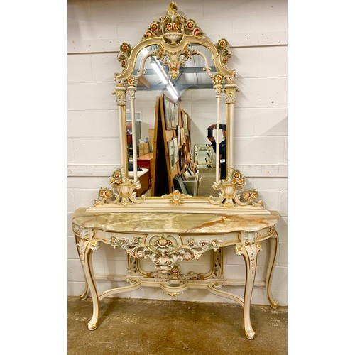 587 - Hall table with matching mirror and onyx top, approx. 250cm high