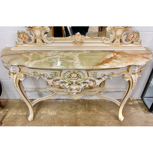 587 - Hall table with matching mirror and onyx top, approx. 250cm high